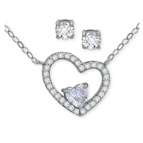 Giani Bernini Cubic Zirconia Sterling Silver Heart Necklace and Earring Set NWT - Picture 3 of 10
